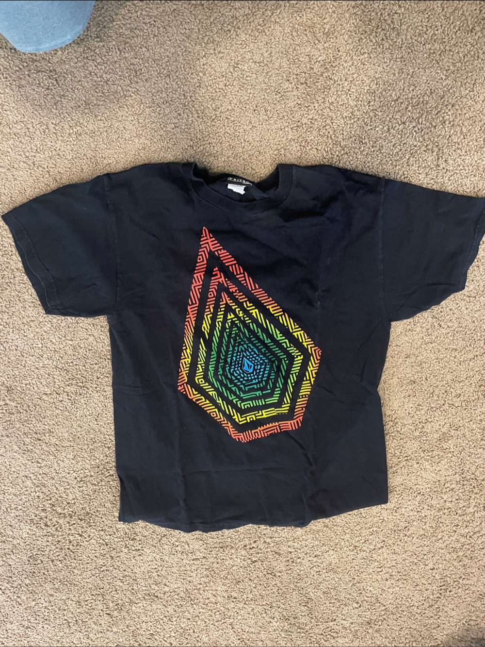 Volcom Black Kids Tee with Rainbow Geometric Drop Graphic